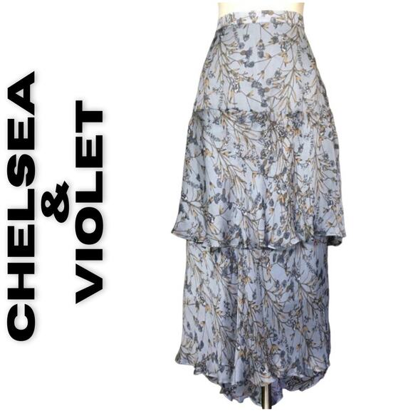 Chelsea & Violet Midi Skirt Tiered Sheer Layered Slate Blue Floral Size Medium - Picture 1 of 10